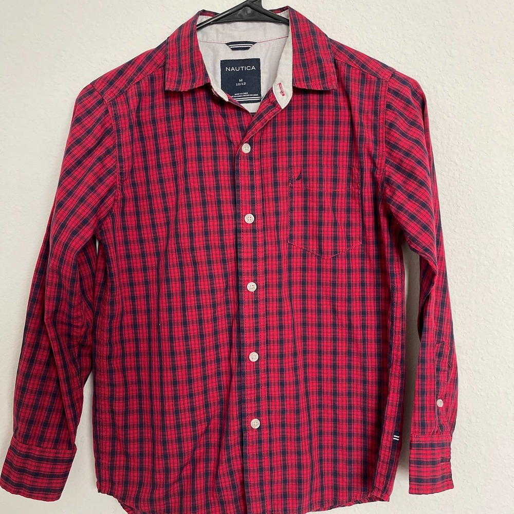 Nautica Checkered Shirt Boys Sz M (10-12) slightly used